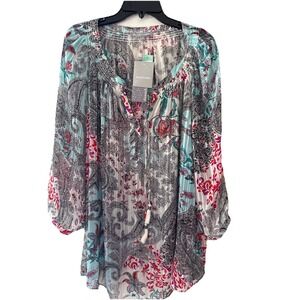 Daniel‎ Rainn Women's Wilcox Tie Neck Blouse Sheer Size NEW
